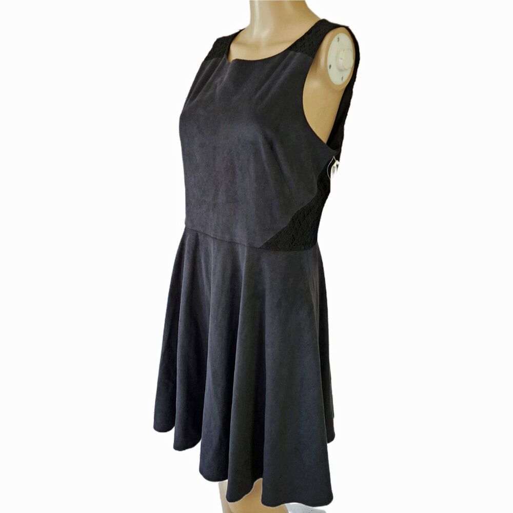 CeCe Avery Crochet Inset Faux Suede Fit & Flare Dress Black - Size 10 NWT - Picture 3 of 7